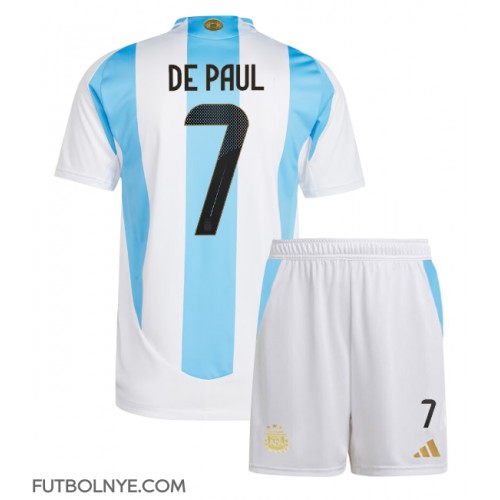 Camiseta Argentina Rodrigo De Paul #7 Primera Equipación para niños Copa America 2024 manga corta (+ pantalones cortos)